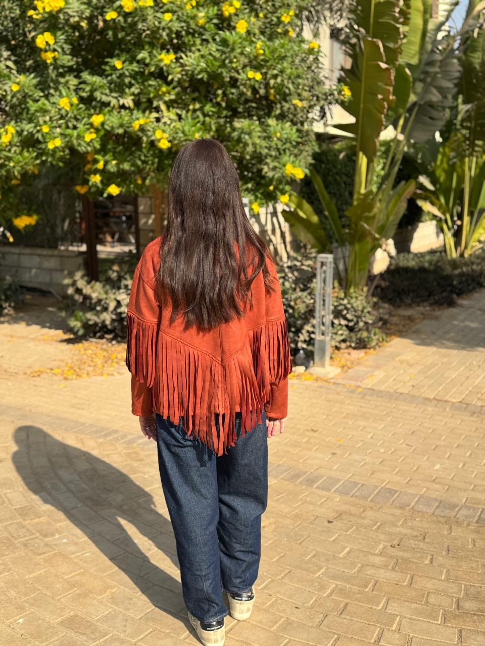 Burnt orange fringe jacket