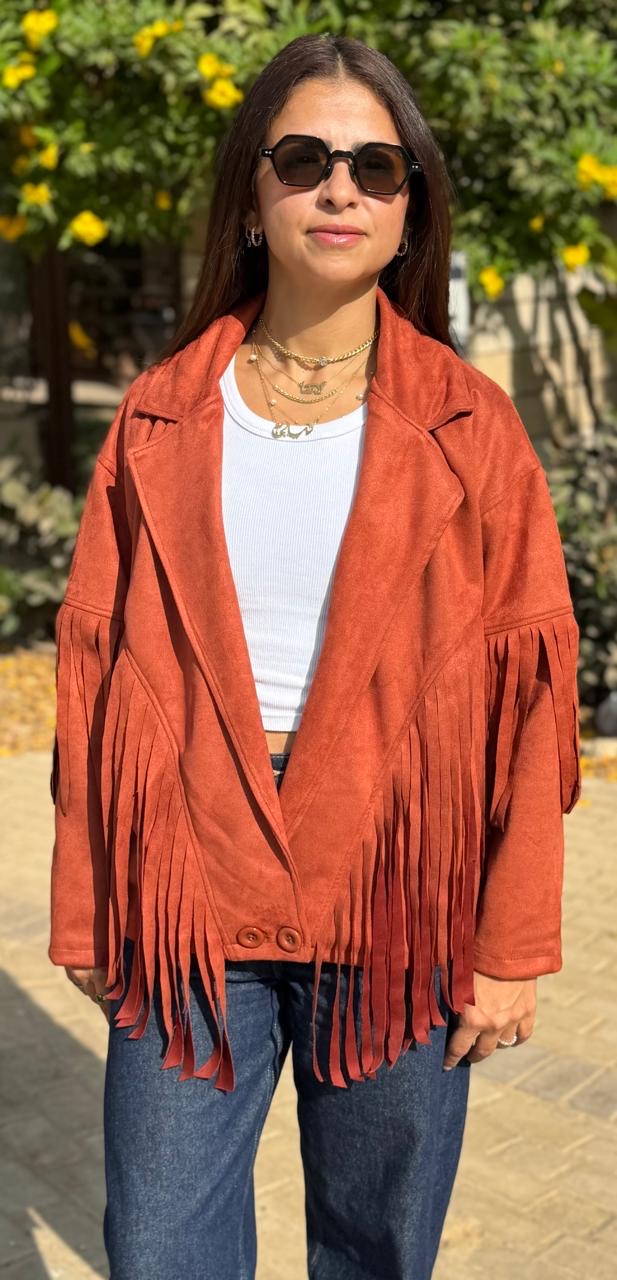 Burnt orange fringe jacket