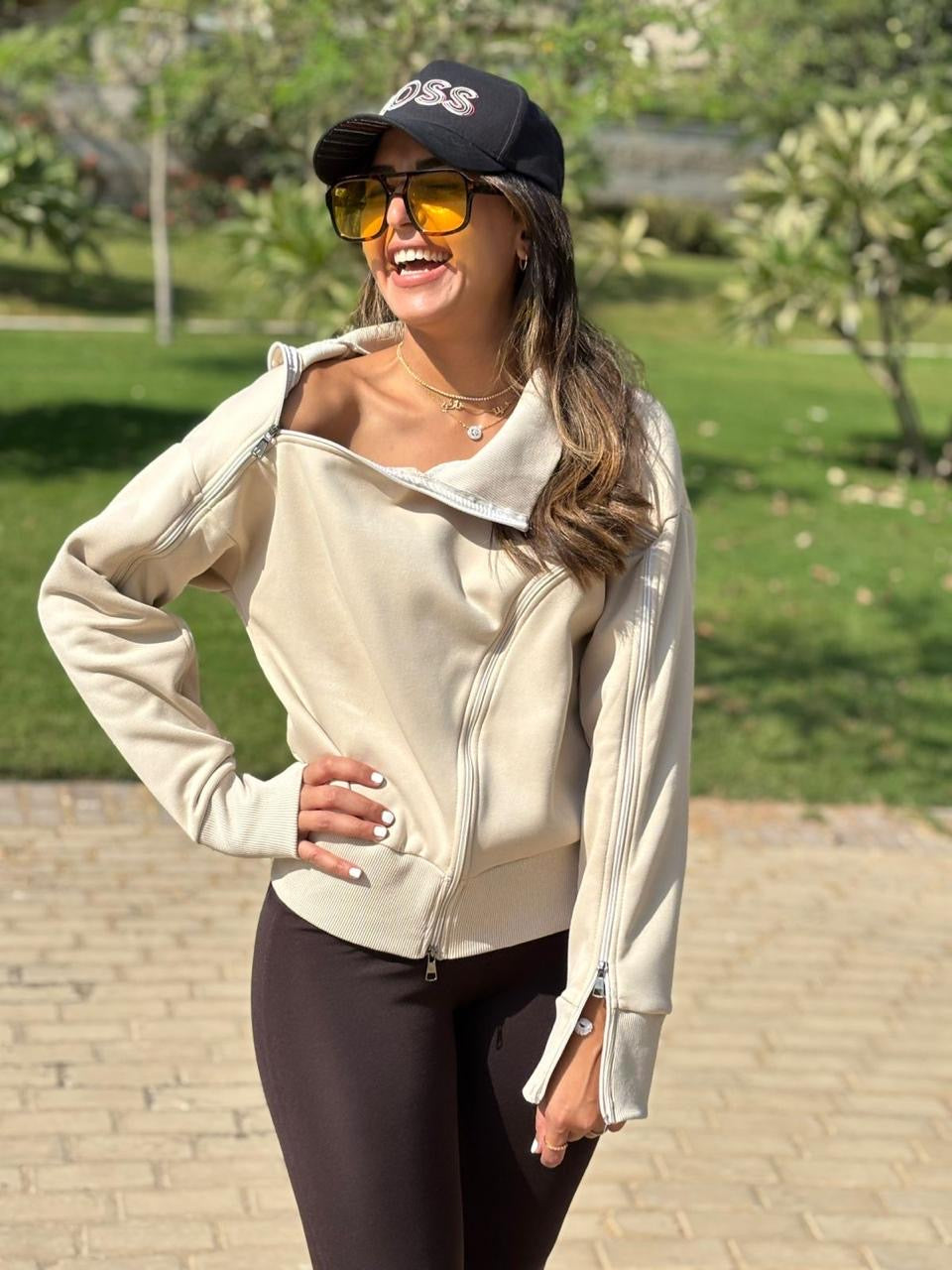 Zipper sweatshirt beige